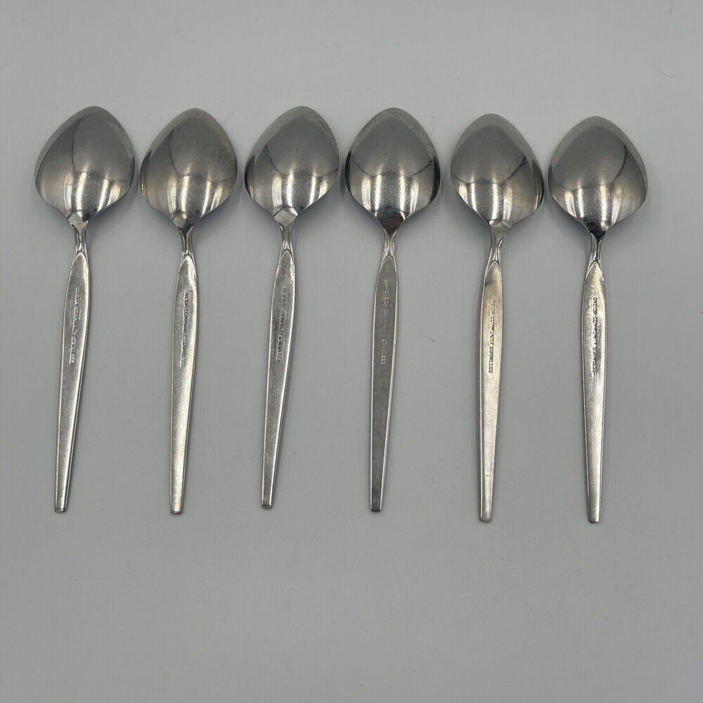 6 Oneida Community SATINIQUE Older Style Stainless Oval SOUP SPOONS Vtg Flatware - Picture 3 of 5